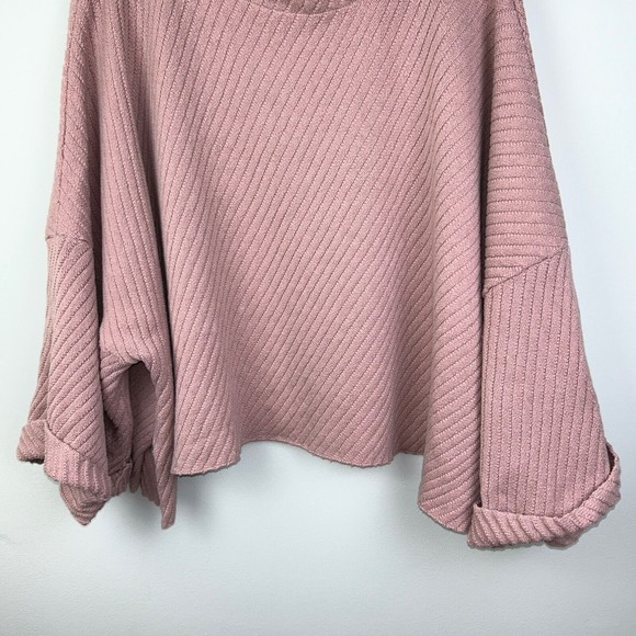 Free People Pink I Can’t Wait Cropped Cuff Oversized Sweater Rose Pink Women's L - Picture 6 of 15